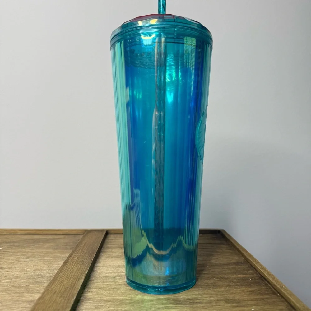Starbucks iridescent blue and turquoise dome-top cold cup tumbler